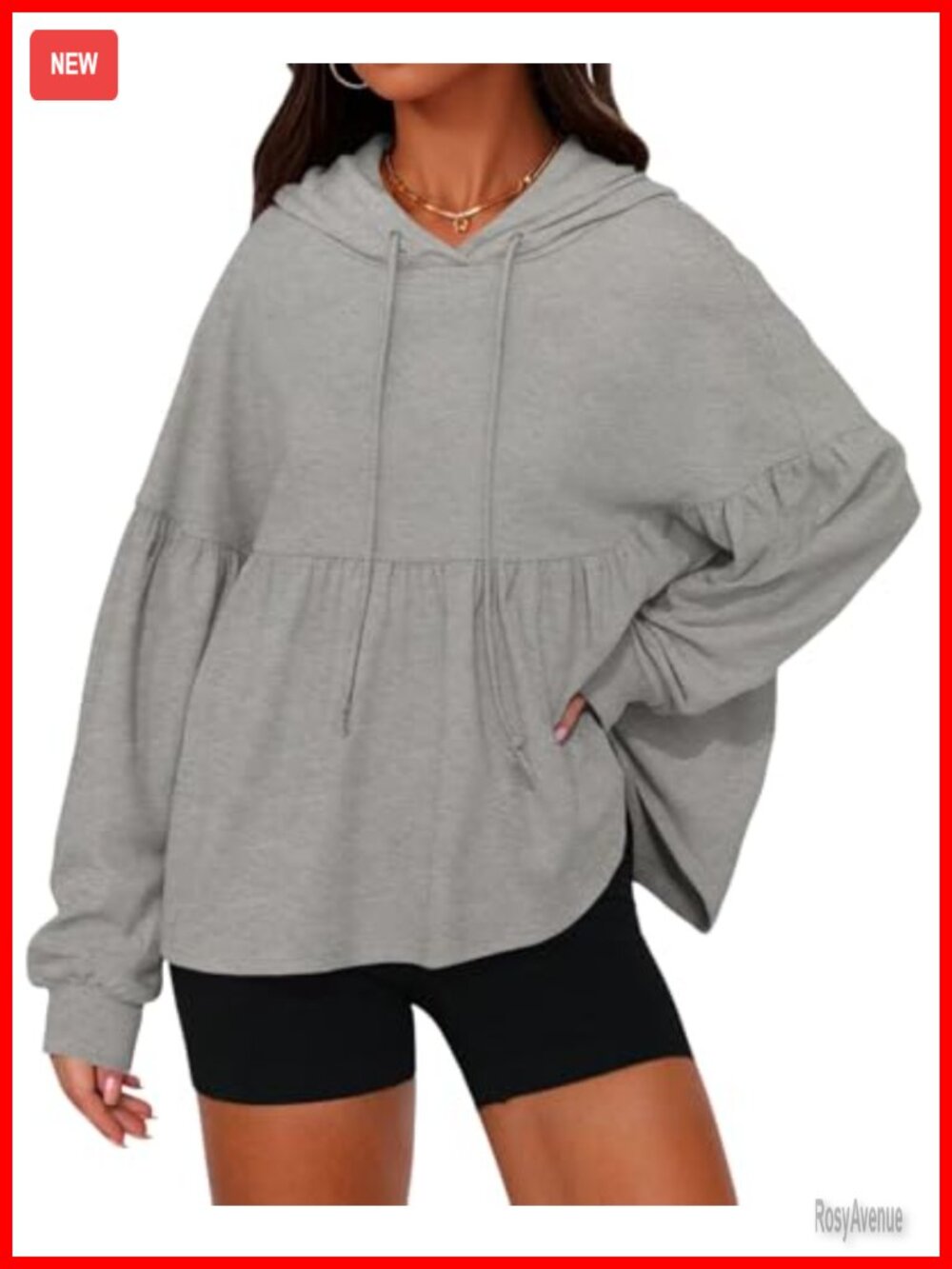 Oversized Hoodie Lantern Sleeve Drop Shoulder Pullover Sweatshirt
